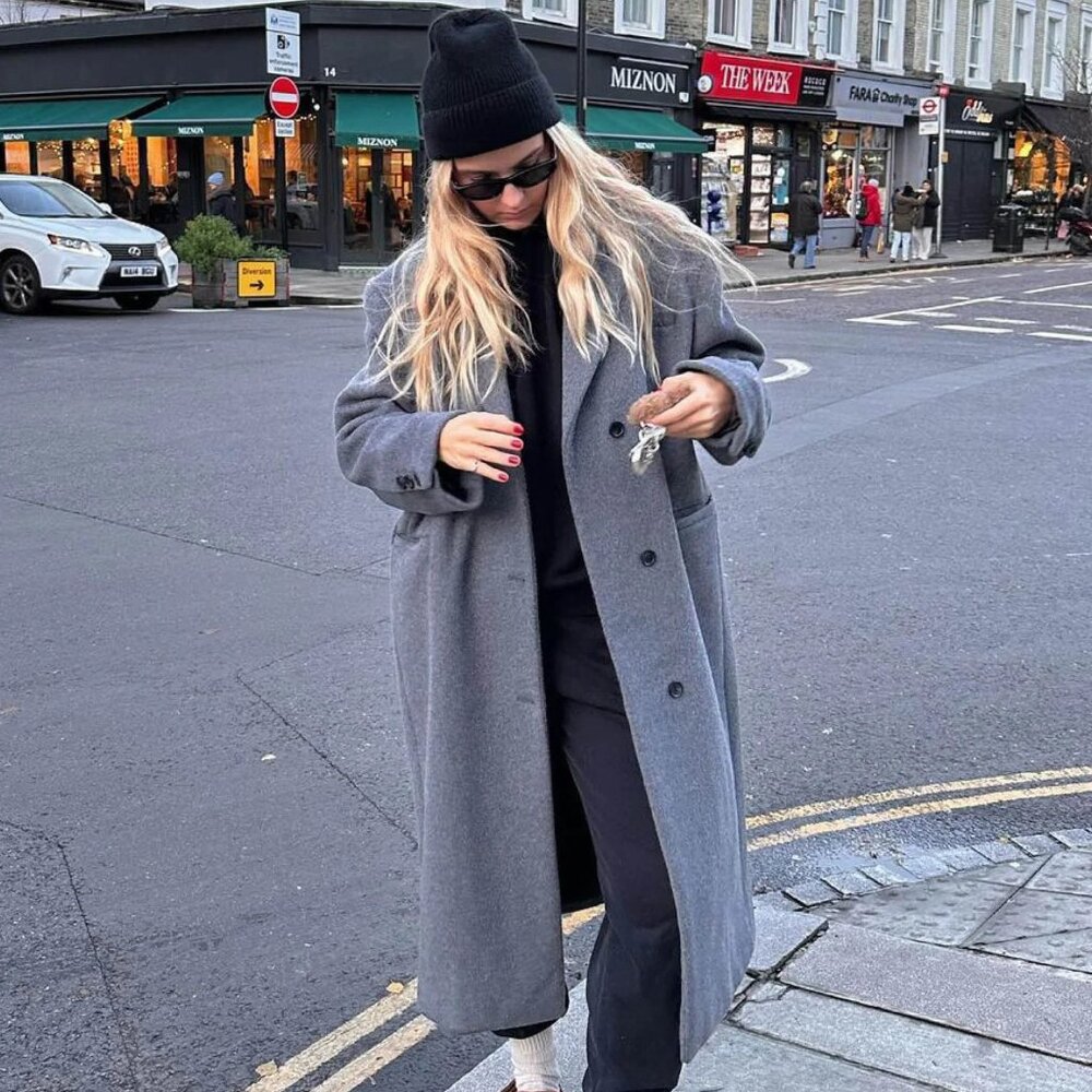 Oak + Fort OVERSIZED WOOL BLEND COAT Dark Gray